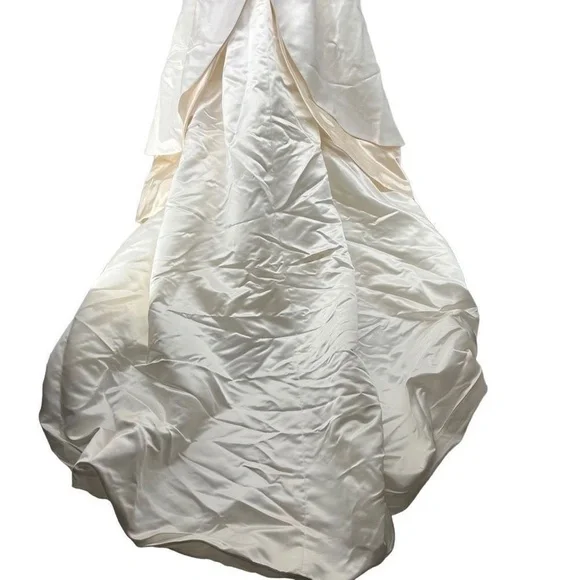 Vintage Mon Cheri White Brown Beaded Pearl Bow Sleeve Detail Satin Ballgown Wedd
